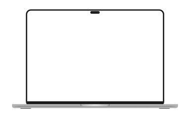 Mocap the front side of the new laptop with a dynamic island. Render a modern laptop with an island...