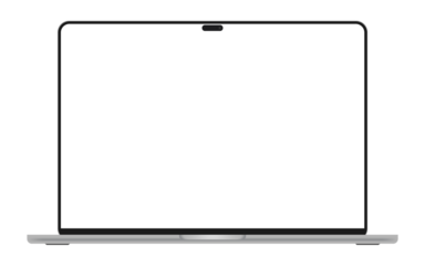 Mocap the front side of the new laptop with a dynamic island. Render a modern laptop with an island on the screen. A blank computer screen. concept of a modern laptop 2023 2024.