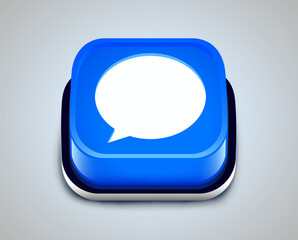 3d blue button chat bubble.