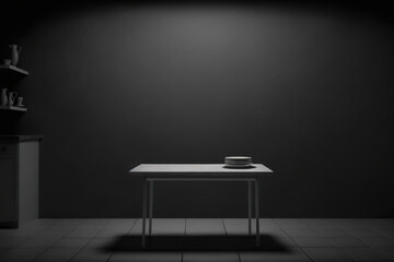 empty table in a black room.Generative Ai