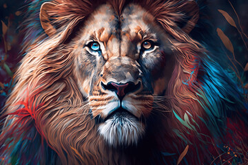 an illustration of a colorful lion 