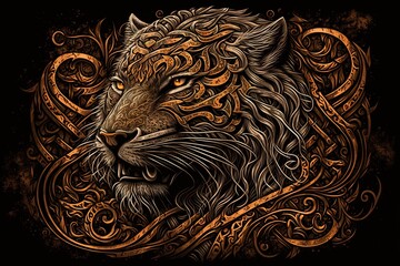 Intricate Gaelic scary tiger design illustration. Beautiful Artwork illustration - obrazy, fototapety, plakaty
