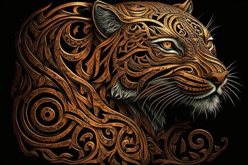 Fototapeta na wymiar Intricate Gaelic scary tiger design illustration. Beautiful Artwork illustration