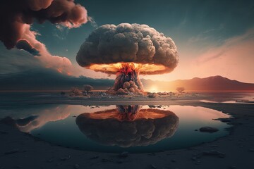 A nuclear explosion. The beginning of apocalypses. Realistic digital illustration. Fantastic Background. Concept Art. CG Artwork