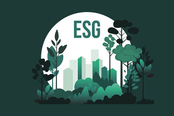 ESG - Environmental Social Governance illustration. Sustainable green city, eco-city vector illustration