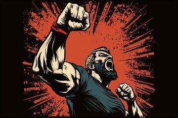 Silhouette of man raising fist hand clenched protest punch vector icon logo illustration isolated