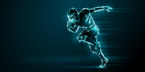 Abstract silhouette of a NFL american football player man in action isolated black background. © Yevheniia