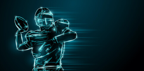 Abstract silhouette of a NFL american football player man in action isolated black background. © Yevheniia