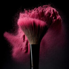a womans blush brush with pink bristles