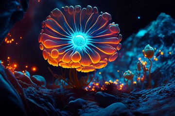 Magical glowing cosmos flower from another planet