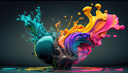 Colourful Liquid Splash Format 16:9 Digital Art Background Hintergrund Generative AI Illustration Cover 3D Magazin   