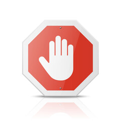 Vector White and Red Round Glossy Prohibition Stop Sign - Warning, Danger Sign Frame Icon with Reflection Closeup Isolated on White Background. Dangerous Plate Design Template of Road Sign, Front View