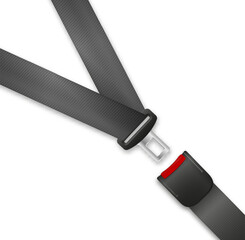 Safety seat belt, open and closed seatbelt. Art design road strap. Abstract concept car, airplane driver protection graphic element. Vector