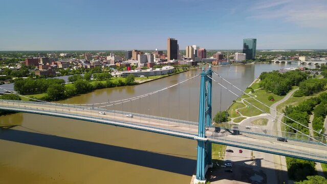 View of The Anthony Wayne bridge in downtown Toledo, Ohio, USA, is a famous landmark in Toledo city.