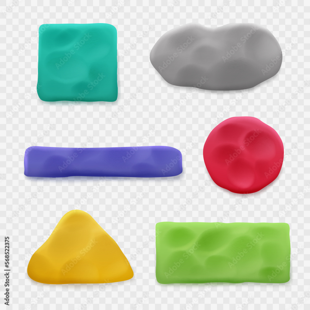 Poster plasticine. realistic templates of geometrical forms different colors and shapes isolated decent vec