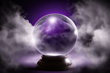 Crystal ball for future prediction with smoke on dark backgrouund. Beautiful fantasy illustration. Generative AI