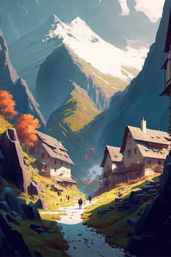 Mountain Valley in Tilt-Shift by Atey Ghailan and Beatrix Potter Stock  Illustration | Adobe Stock