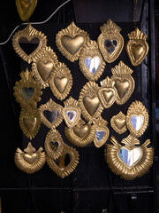 Different shape of mirrors on the wall for sale in Marrakech. Morocco