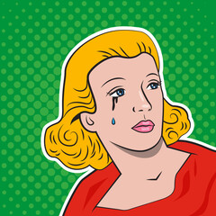 Crying pop art comic blonde woman