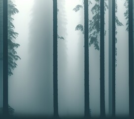 Forest on Foggy Day, Generative AI Illustration