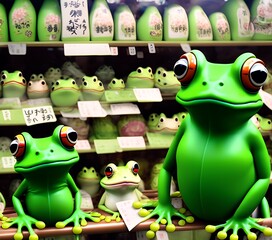 Frog characters in Store Market, Generative AI Illustration
