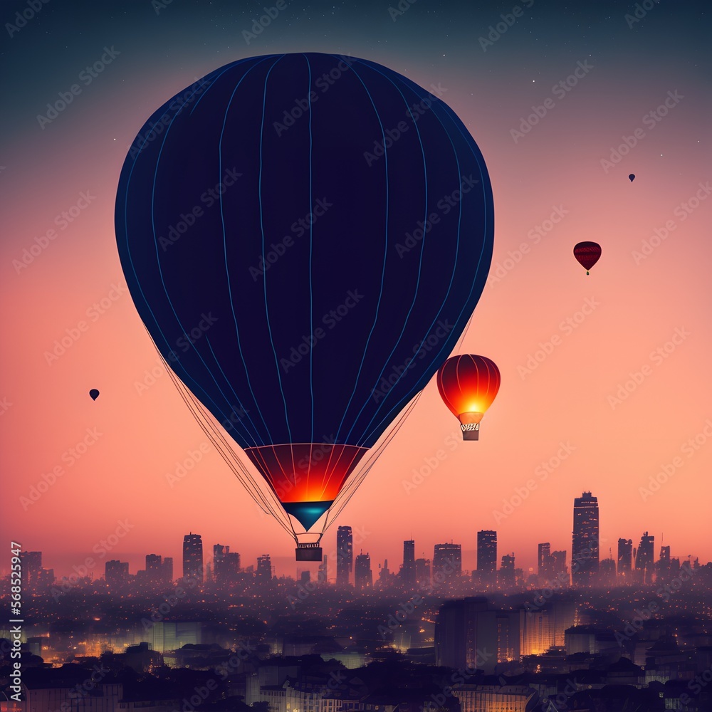 Canvas Prints hot air balloon floating over night city, generative ai illustration