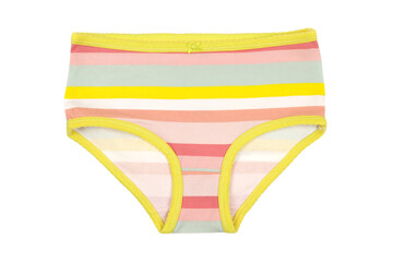 Striped colored baby briefs isolated on white