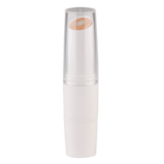 Sparkly hygienic lipstick in a transparent case on a white background