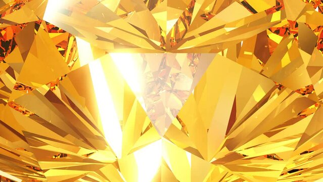 Beautiful sparkling citrine crystal. Kaleidoscope, rotating background. Looping animation 4K.
