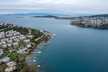 Drone view of Gundogan district beach, Bodrum, Turkey