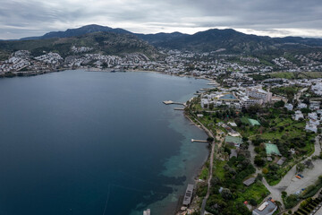 Obraz premium Drone view of Gundogan district beach, Bodrum, Turkey