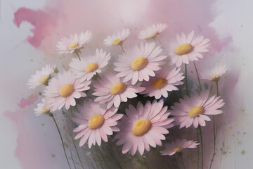 Pink and White Daisy Garden in Watercolor Generative AI Art Illustration