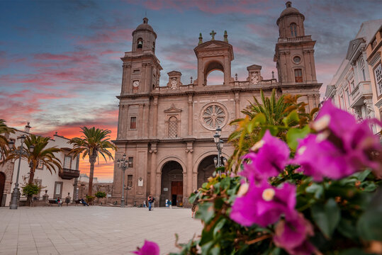 Beautiful view of the Cathedral Santa Ana Vegueta in Las Palmas, Gran Canaria, Canary Islands, Spain