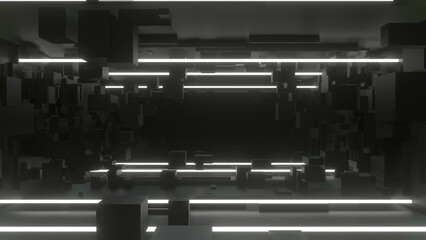 Dark Geometry Tunnel Background 3d render