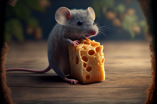 Mouse with a big block of cheese