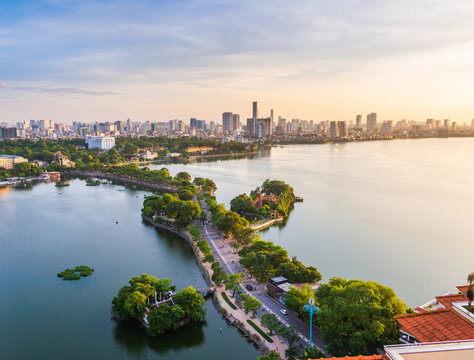 Panorama view of Hanoi city in sunset