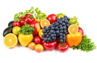 Fototapeta na wymiar various fresh vegetables and fruits on white background Generative AI