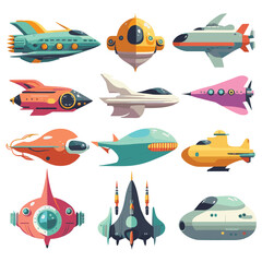 vector spaceship illustration set on white background