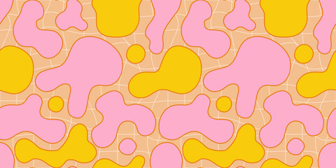Funky summer groovy lava lamp vector seamless pattern.