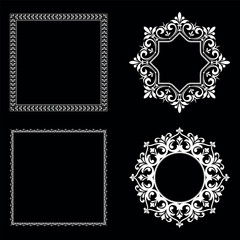 Set of decorative frames Elegant vector element for design in Eastern style, place for text. Floral black and white borders. Lace illustration for invitations and greeting cards.