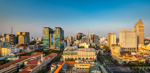 Panorama view of district 1 in Ho Chi Minh city Saigon Vietnam