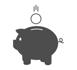 Piggy bank icon silhouette with coin on white background