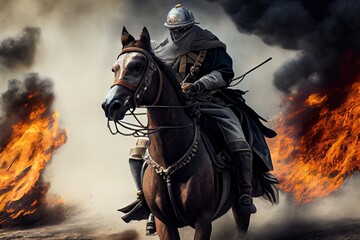 Cavalry on the battlefield. Generative AI.