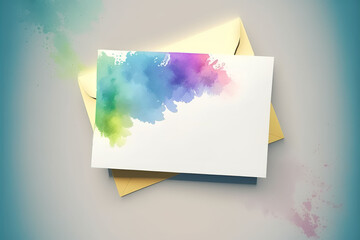 abstract colorful background with paper envelop, greetings card design flat lay illustration with space for writing. Generative Ai