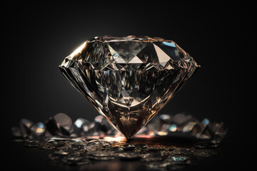 Close-up of a large shiny diamond, black background. Generative ai - obrazy, fototapety, plakaty