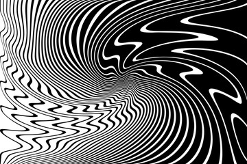Abstract Black and White Wavy Lines Halftone Pattern. Whirl Motion Illusion.