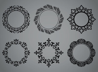 Set of decorative frames Elegant vector element for design in Eastern style, place for text. Floral black and gray borders. Lace illustration for invitations and greeting cards