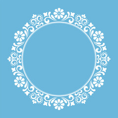 Decorative frame Elegant vector element for design in Eastern style, place for text. Floral blue and white border. Lace illustration for invitations and greeting cards