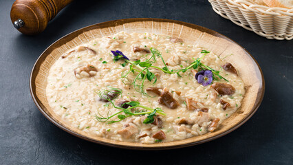 Fresh Italian risotto with porcini mushrooms and herbs.