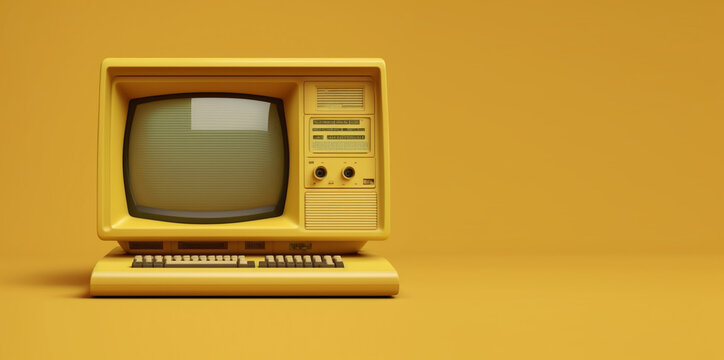 Retro computer on yellow background
